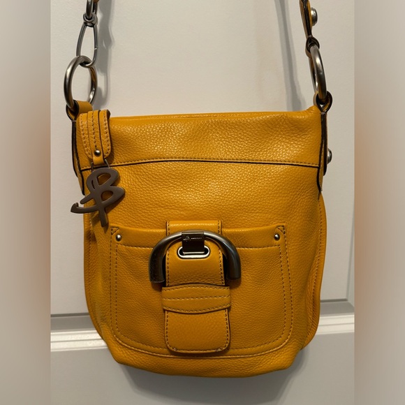 💛 B Makowsky Vibrant Yellow Pebble Leather Convertible Crossbody/ Shoulder Bag - Picture 1 of 9
